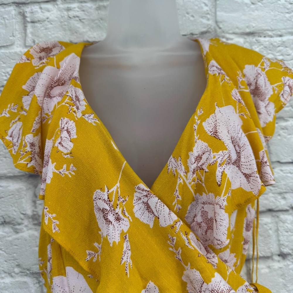 Free People French Quarter Wrap Mini Dress Yellow Pink Floral Size Large - Picture 11 of 15